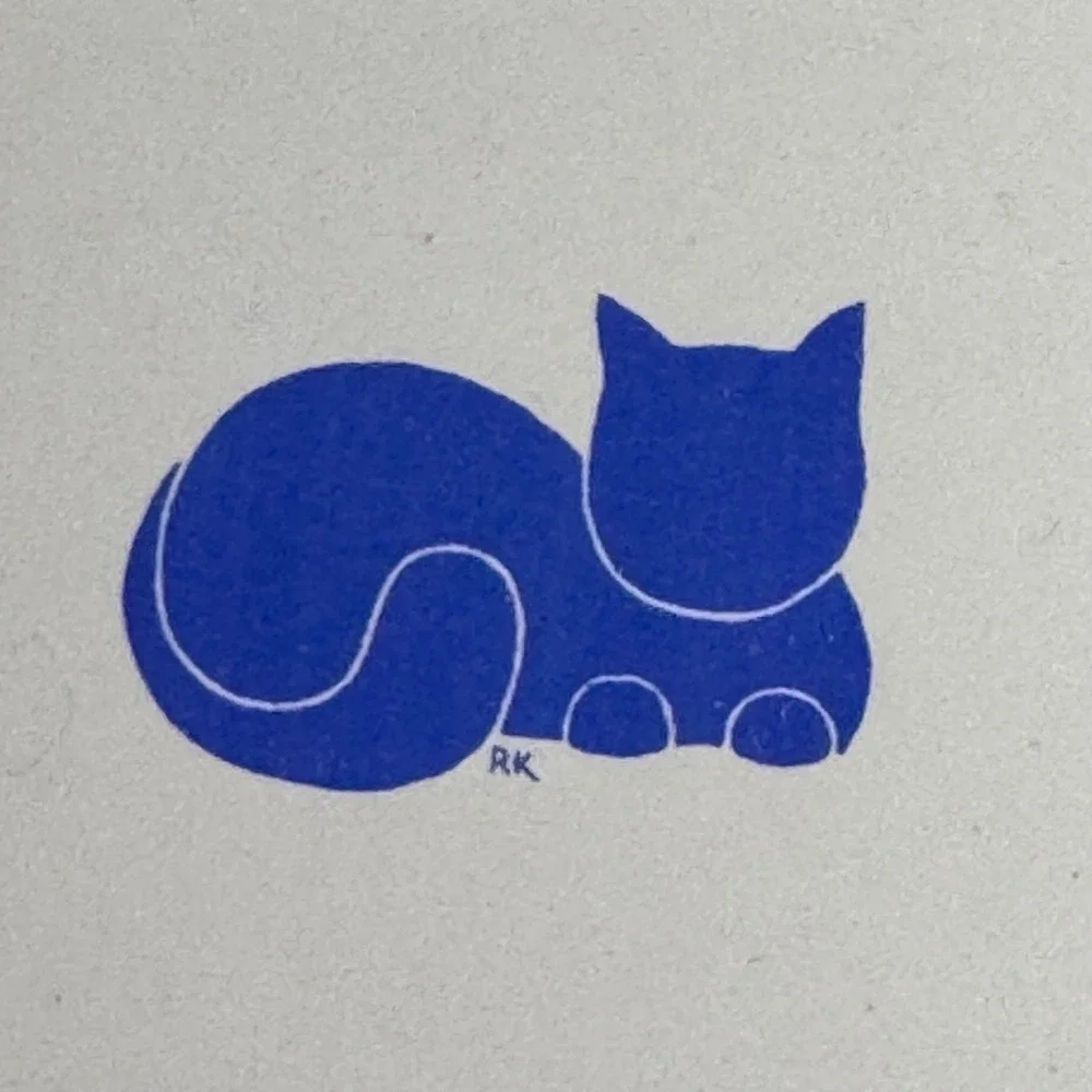 RK Ceramic Blue & White Tile Coaster Cat Lover Decor‎ Cottagecore 80s Vintage